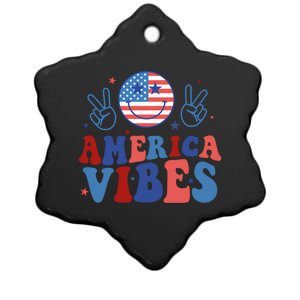 Smile America Vibes Patriotic 4th Of July Usa Flag Groovy Gift Ceramic Star Ornament