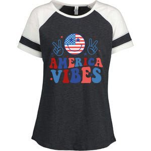 Smile America Vibes Patriotic 4th Of July Usa Flag Groovy Gift Enza Ladies Jersey Colorblock Tee