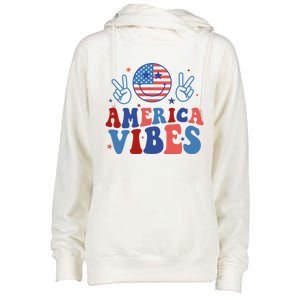 Smile America Vibes Patriotic 4th Of July Usa Flag Groovy Gift Womens Funnel Neck Pullover Hood