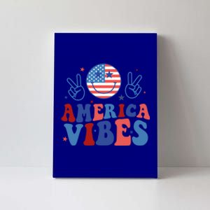 Smile America Vibes Patriotic 4th Of July Usa Flag Groovy Gift Canvas