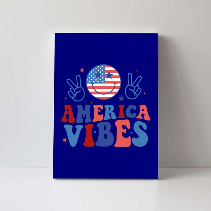 Smile America Vibes Patriotic 4th Of July Usa Flag Groovy Gift Canvas