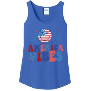 Smile America Vibes Patriotic 4th Of July Usa Flag Groovy Gift Ladies Essential Tank