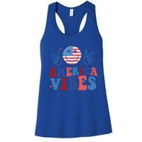 Smile America Vibes Patriotic 4th Of July Usa Flag Groovy Gift Women's Racerback Tank