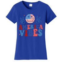 Smile America Vibes Patriotic 4th Of July Usa Flag Groovy Gift Women's T-Shirt