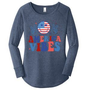 Smile America Vibes Patriotic 4th Of July Usa Flag Groovy Gift Women's Perfect Tri Tunic Long Sleeve Shirt