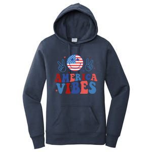 Smile America Vibes Patriotic 4th Of July Usa Flag Groovy Gift Women's Pullover Hoodie