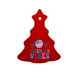 Smile America Vibes Patriotic 4th Of July Usa Flag Groovy Gift Ceramic Tree Ornament