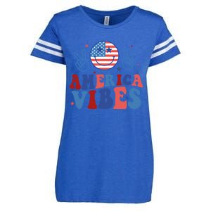 Smile America Vibes Patriotic 4th Of July Usa Flag Groovy Gift Enza Ladies Jersey Football T-Shirt