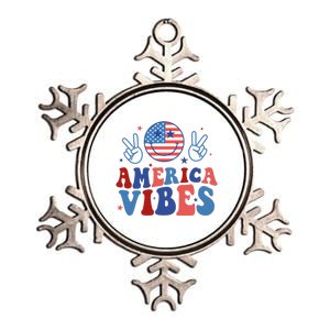 Smile America Vibes Patriotic 4th Of July Usa Flag Groovy Gift Metallic Star Ornament