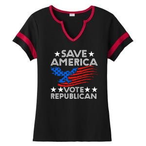 Save America Vote Republican Proud Conservative American Ladies Halftime Notch Neck Tee