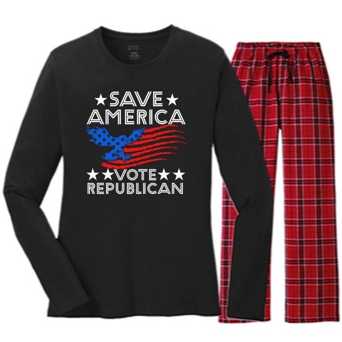 Save America Vote Republican Proud Conservative American Women's Long Sleeve Flannel Pajama Set 