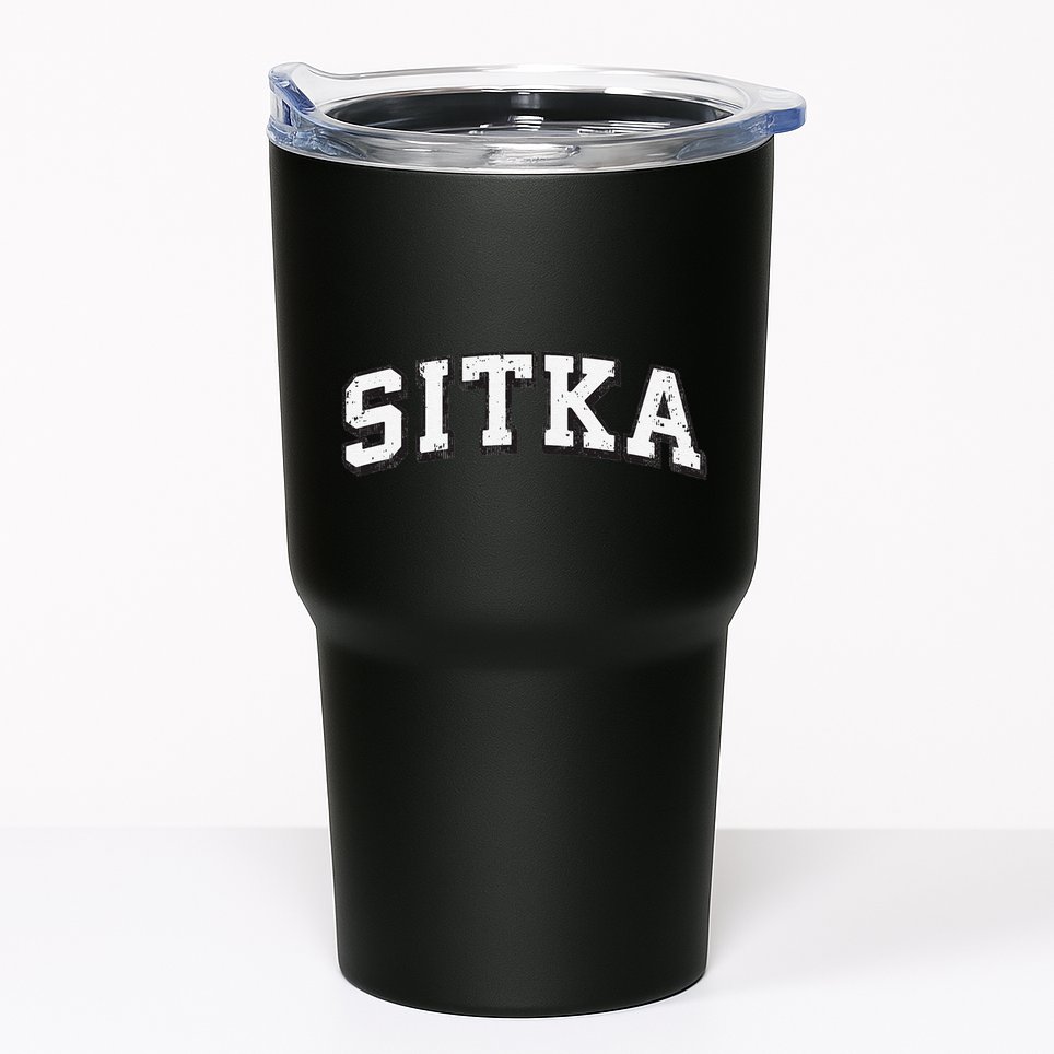 Sitka Alaska Vintage Athletic Sports B&W Print Tumbler