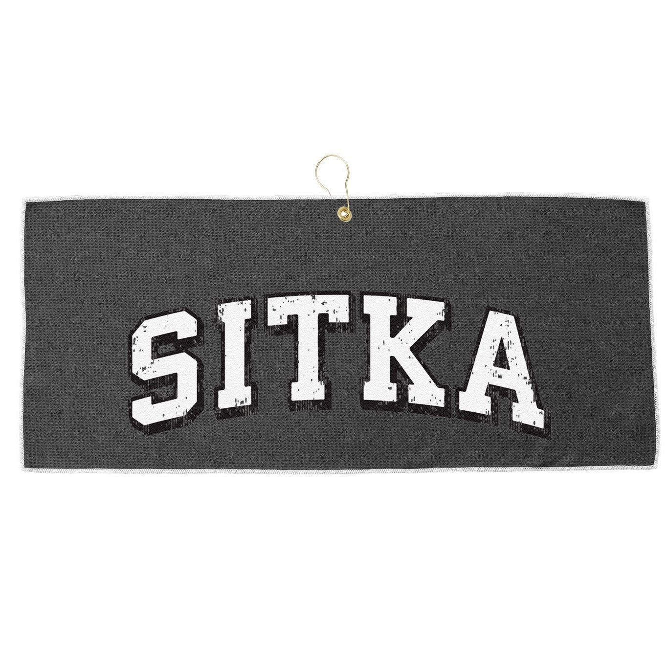 Sitka Alaska Vintage Athletic Sports B&W Print Large Microfiber Waffle Golf Towel