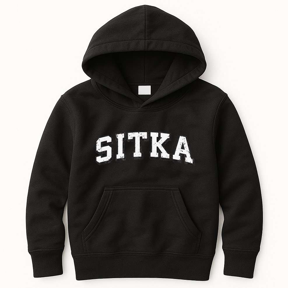 Sitka Alaska Vintage Athletic Sports B&W Print Kids Hoodie