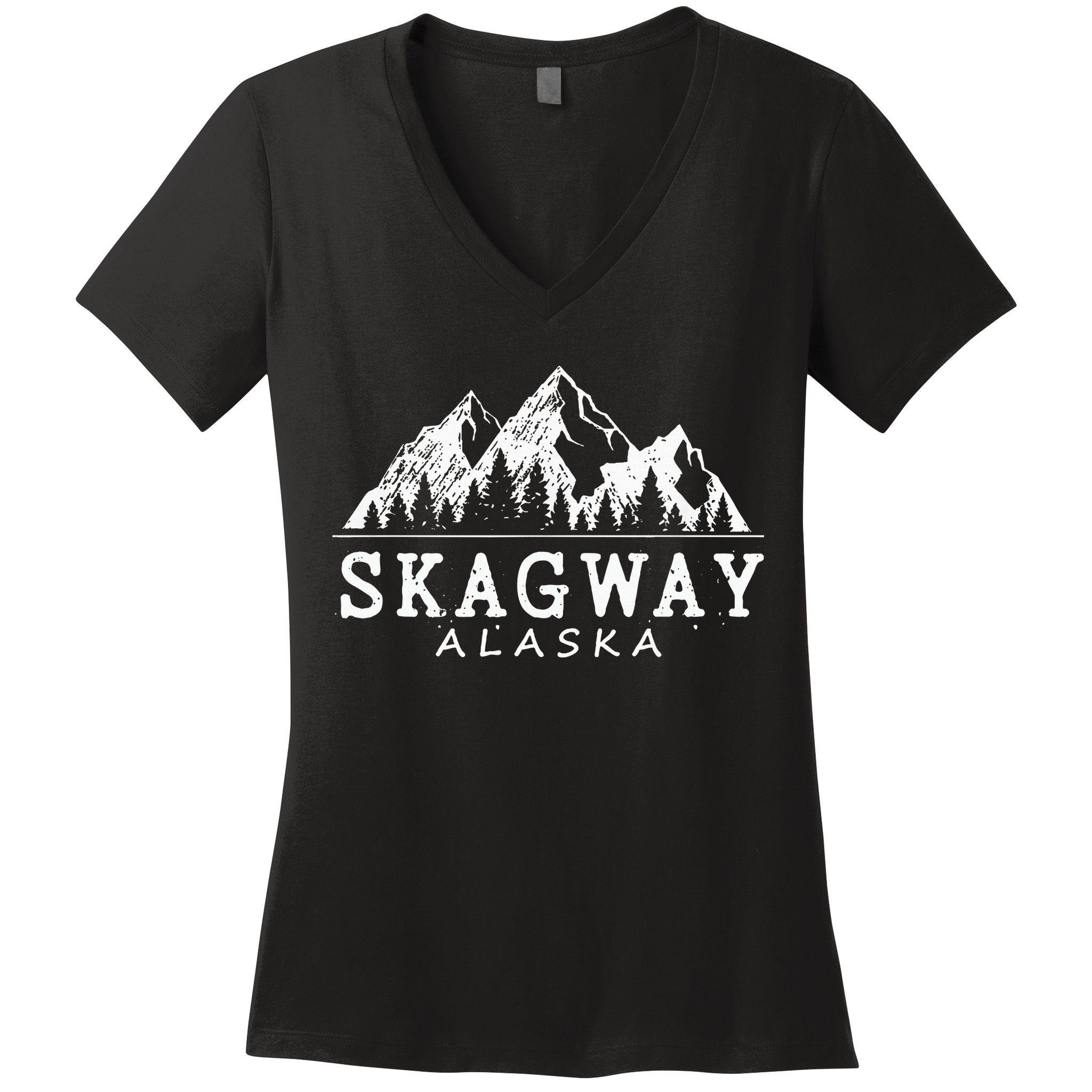 Skagway Alaska Vintage Mountains Nature Souvenir Women's V-Neck T-Shirt