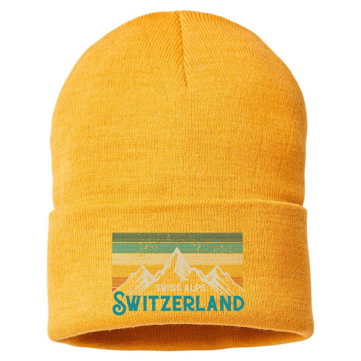 Switzerland Alps Vintage Mountains Swiss Souvenir Gift Sustainable Knit Beanie