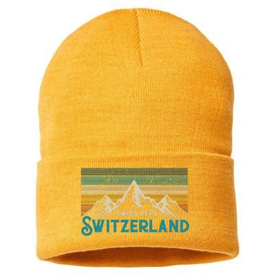 Switzerland Alps Vintage Mountains Swiss Souvenir Gift Sustainable Knit Beanie