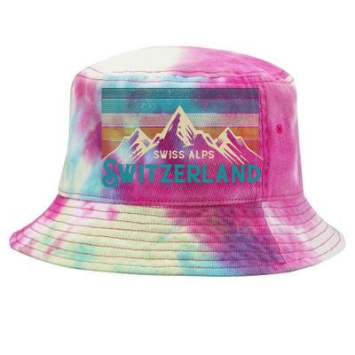 Switzerland Alps Vintage Mountains Swiss Souvenir Gift Tie-Dyed Bucket Hat