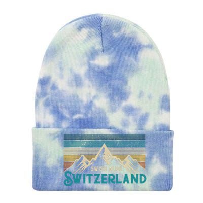 Switzerland Alps Vintage Mountains Swiss Souvenir Gift Tie Dye 12in Knit Beanie