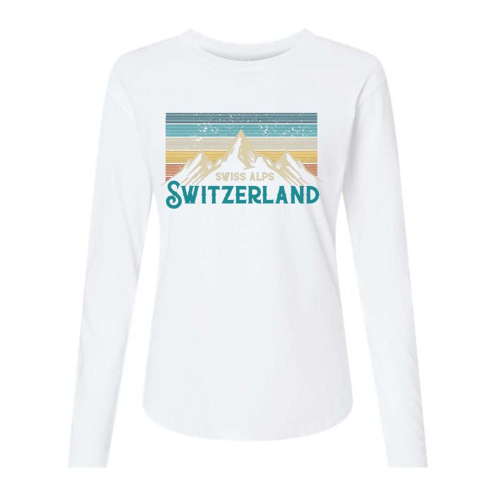 Switzerland Alps Vintage Mountains Swiss Souvenir Gift Womens Cotton Relaxed Long Sleeve T-Shirt