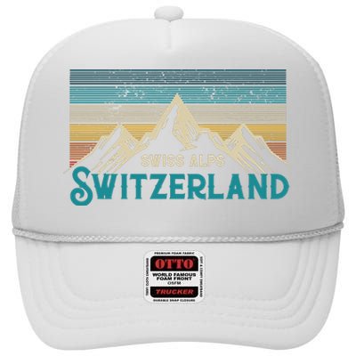 Switzerland Alps Vintage Mountains Swiss Souvenir Gift High Crown Mesh Back Trucker Hat