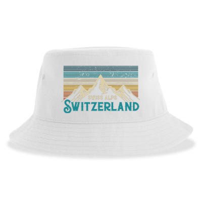 Switzerland Alps Vintage Mountains Swiss Souvenir Gift Sustainable Bucket Hat