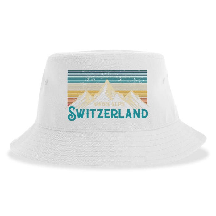 Switzerland Alps Vintage Mountains Swiss Souvenir Gift Sustainable Bucket Hat