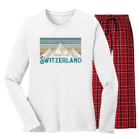 Switzerland Alps Vintage Mountains Swiss Souvenir Gift Women's Long Sleeve Flannel Pajama Set 