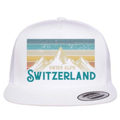 Switzerland Alps Vintage Mountains Swiss Souvenir Gift Flat Bill Trucker Hat