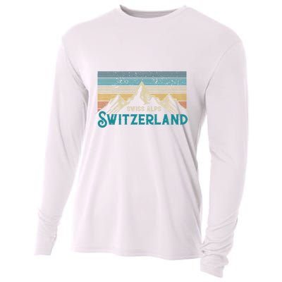 Switzerland Alps Vintage Mountains Swiss Souvenir Gift Cooling Performance Long Sleeve Crew