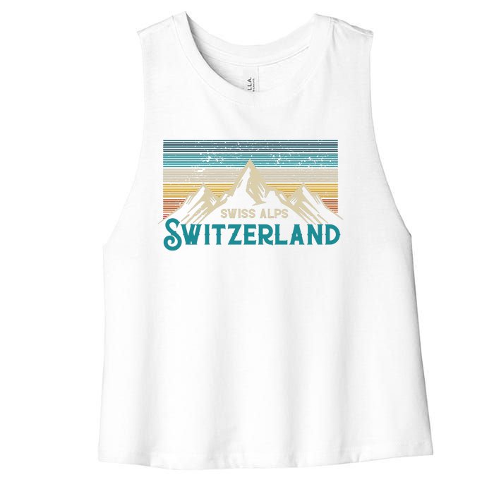 Switzerland Alps Vintage Mountains Swiss Souvenir Gift Women's Racerback Cropped Tank