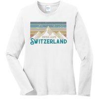 Switzerland Alps Vintage Mountains Swiss Souvenir Gift Ladies Long Sleeve Shirt