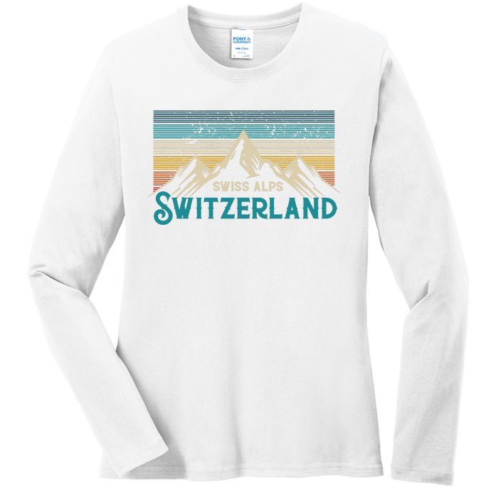 Switzerland Alps Vintage Mountains Swiss Souvenir Gift Ladies Long Sleeve Shirt