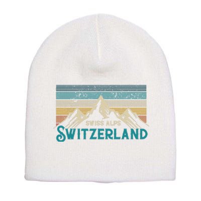 Switzerland Alps Vintage Mountains Swiss Souvenir Gift Short Acrylic Beanie