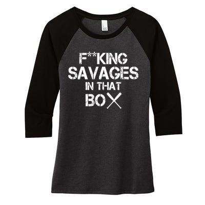 Savages In That Box Women's Tri-Blend 3/4-Sleeve Raglan Shirt