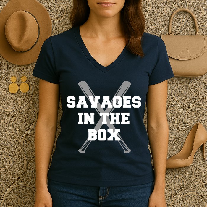 Savages In The Box Baseball Bats Women's V-Neck T-Shirt