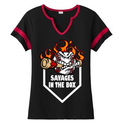 Savages In The Box Baseball Graphic Ladies Halftime Notch Neck Tee