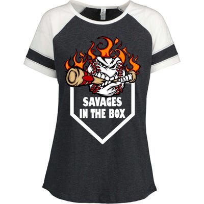 Savages In The Box Baseball Graphic Enza Ladies Jersey Colorblock Tee