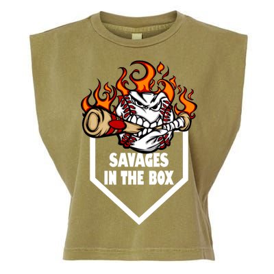 Savages In The Box Baseball Graphic Garment-Dyed Women's Muscle Tee