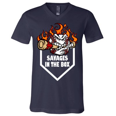 Savages In The Box Baseball Graphic V-Neck T-Shirt