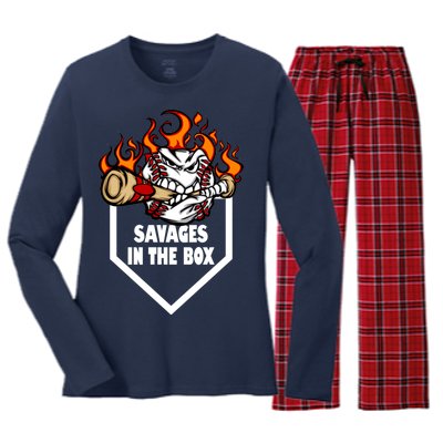 Savages In The Box Baseball Graphic Women's Long Sleeve Flannel Pajama Set 