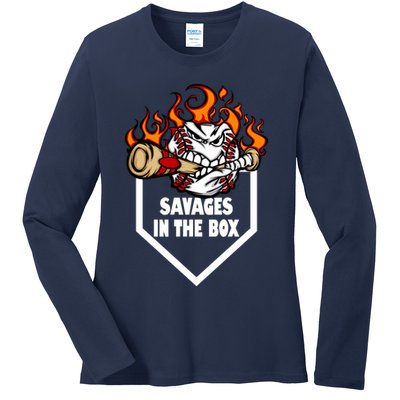 Savages In The Box Baseball Graphic Ladies Long Sleeve Shirt