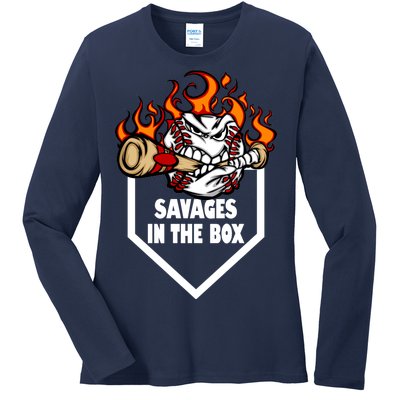 Savages In The Box Baseball Graphic Ladies Long Sleeve Shirt