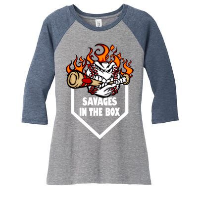 Savages In The Box Baseball Graphic Women's Tri-Blend 3/4-Sleeve Raglan Shirt