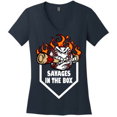 Savages In The Box Baseball Graphic Women's V-Neck T-Shirt