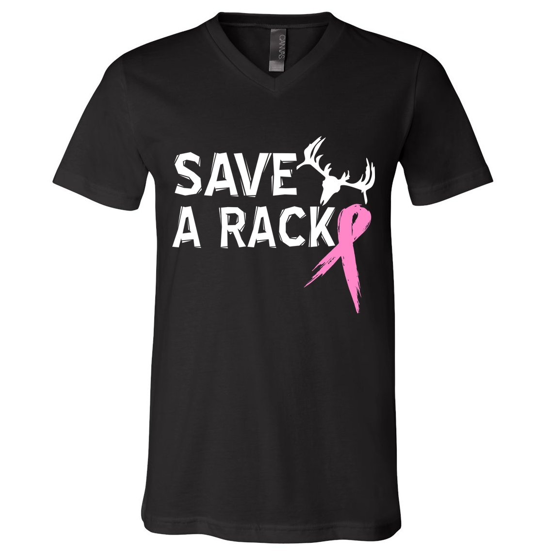 Save A Rack Breast Cancer Ribbon V-Neck T-Shirt