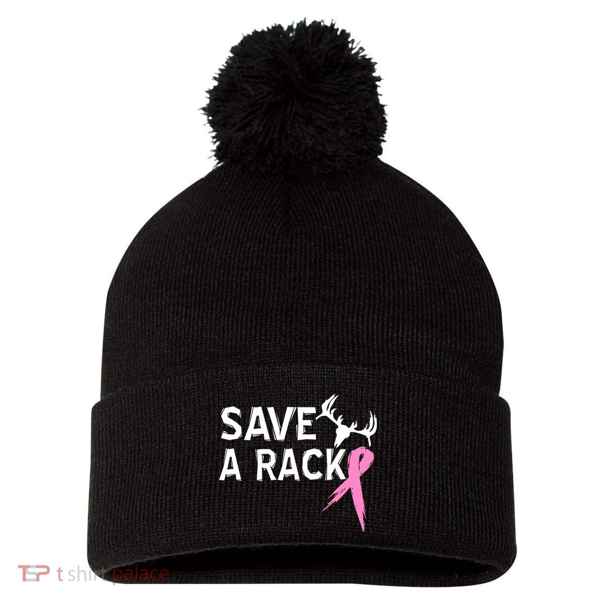 Save A Rack Breast Cancer Ribbon Pom Pom 12in Knit Beanie
