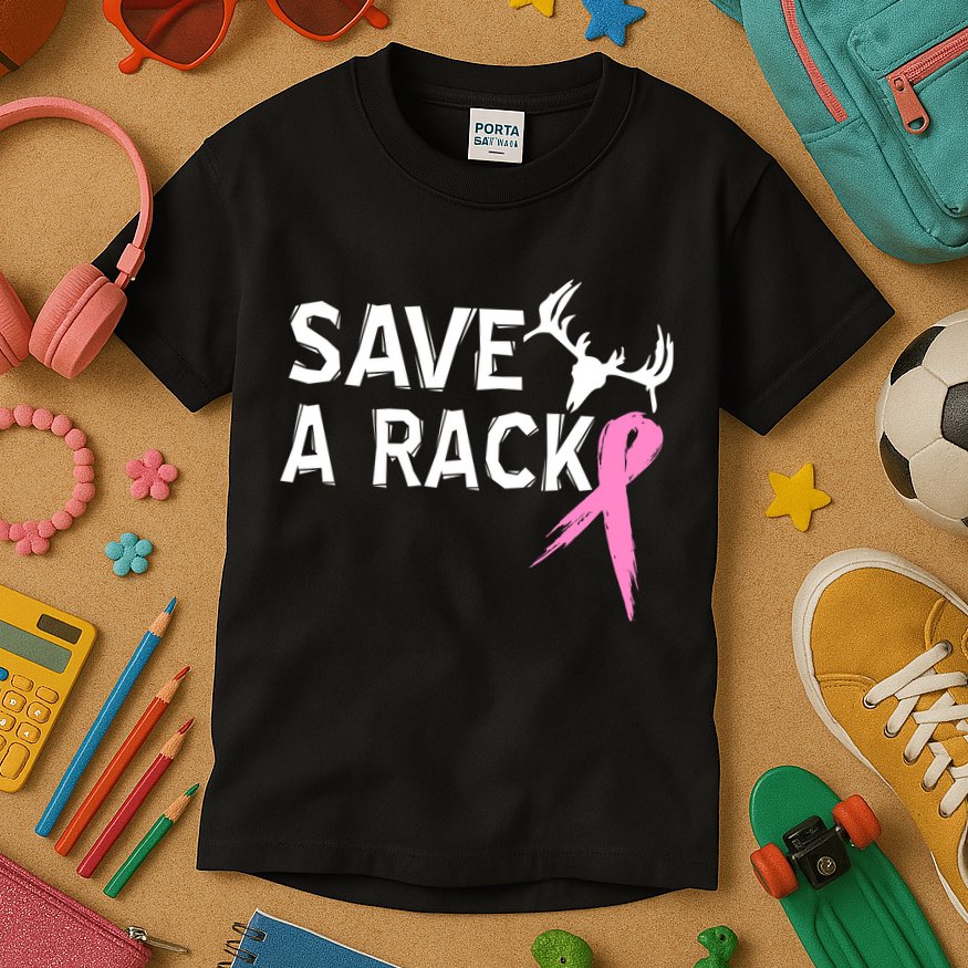 Save A Rack Breast Cancer Ribbon Kids T-Shirt