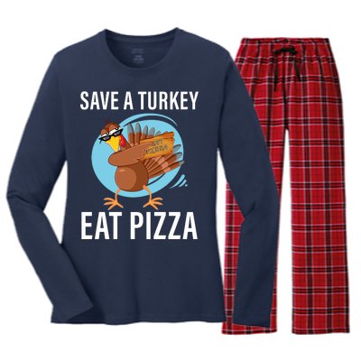 Save A Turkey Eat A Pizza Women's Long Sleeve Flannel Pajama Set 