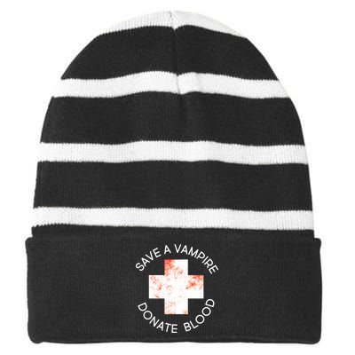 Save A Vampire Donate Blood Striped Beanie with Solid Band